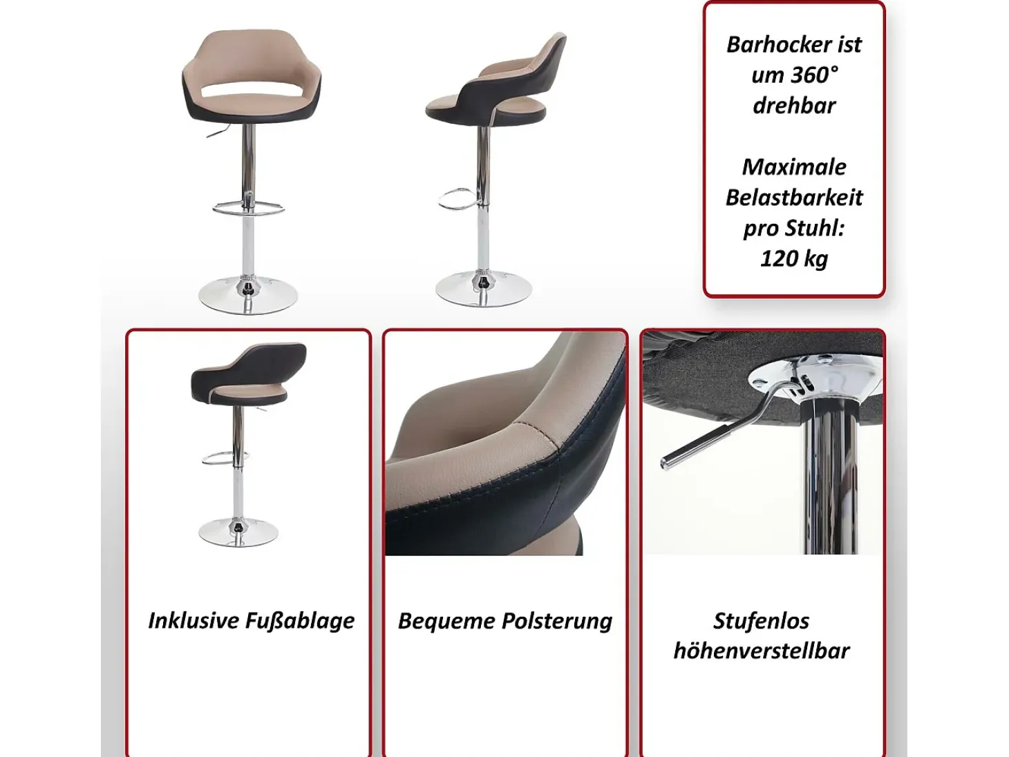 Taburete de bar MCW-F16 (juego de 2), marrón-negro