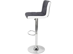 Taburete de bar MCW-G87 (juego de 2), tela/textil gris oscuro + polipiel blanca, base cromada
