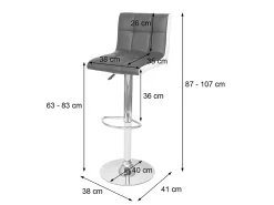 Taburete de bar MCW-G87 (juego de 2), tela/textil gris oscuro + polipiel blanca, base cromada
