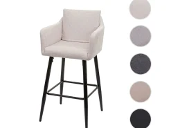 Taburete de bar MCW-H93, tela/textil crema-beige