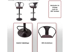 Taburete de bar MCW-H10b (juego de 2), vintage negro-gris
