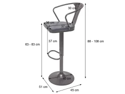 Taburete de bar MCW-H10b (juego de 2), vintage negro-gris