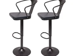 Taburete de bar MCW-H10b (juego de 2), vintage negro-gris
