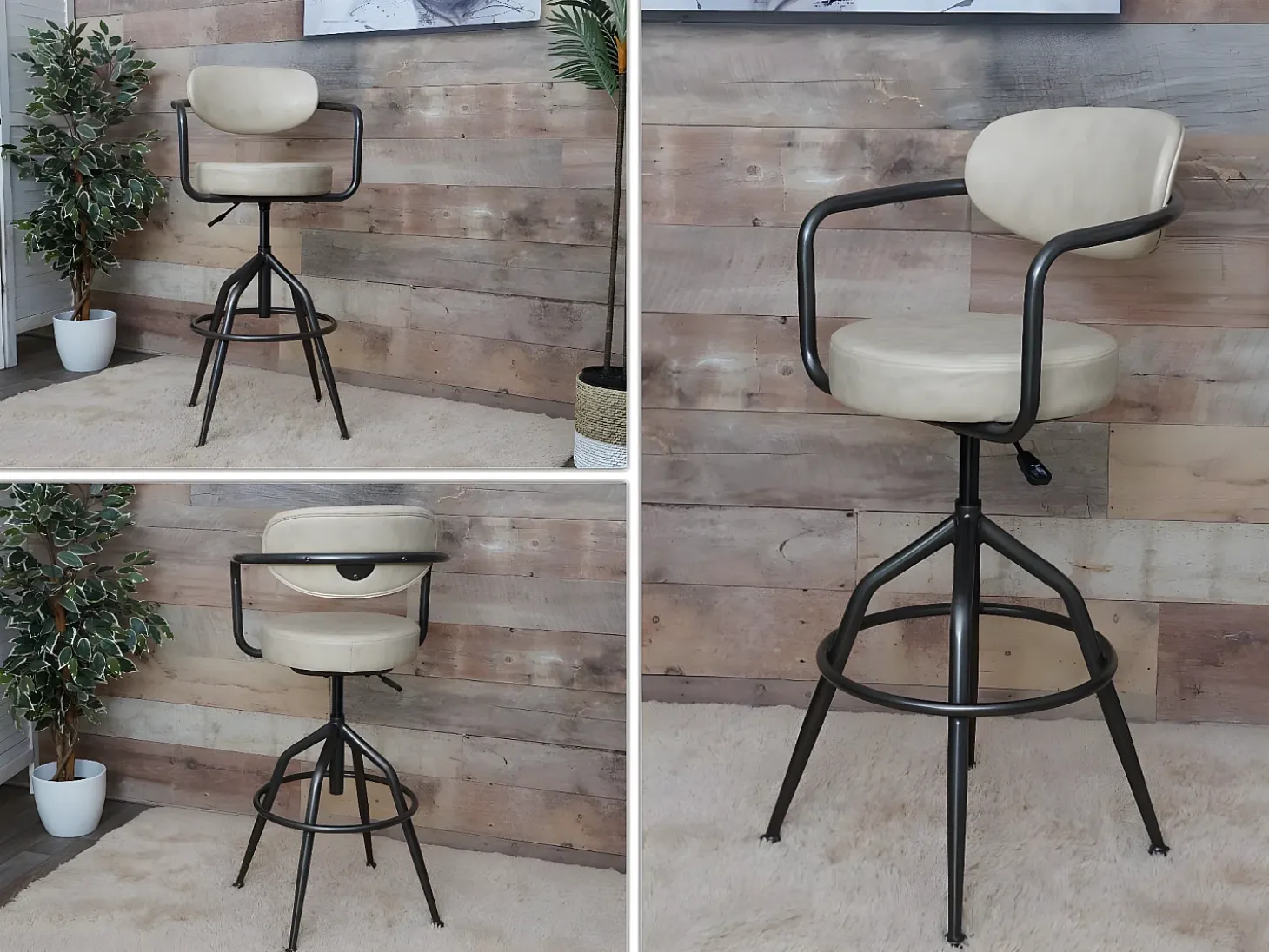Taburete de bar MCW-H10f, beige vintage