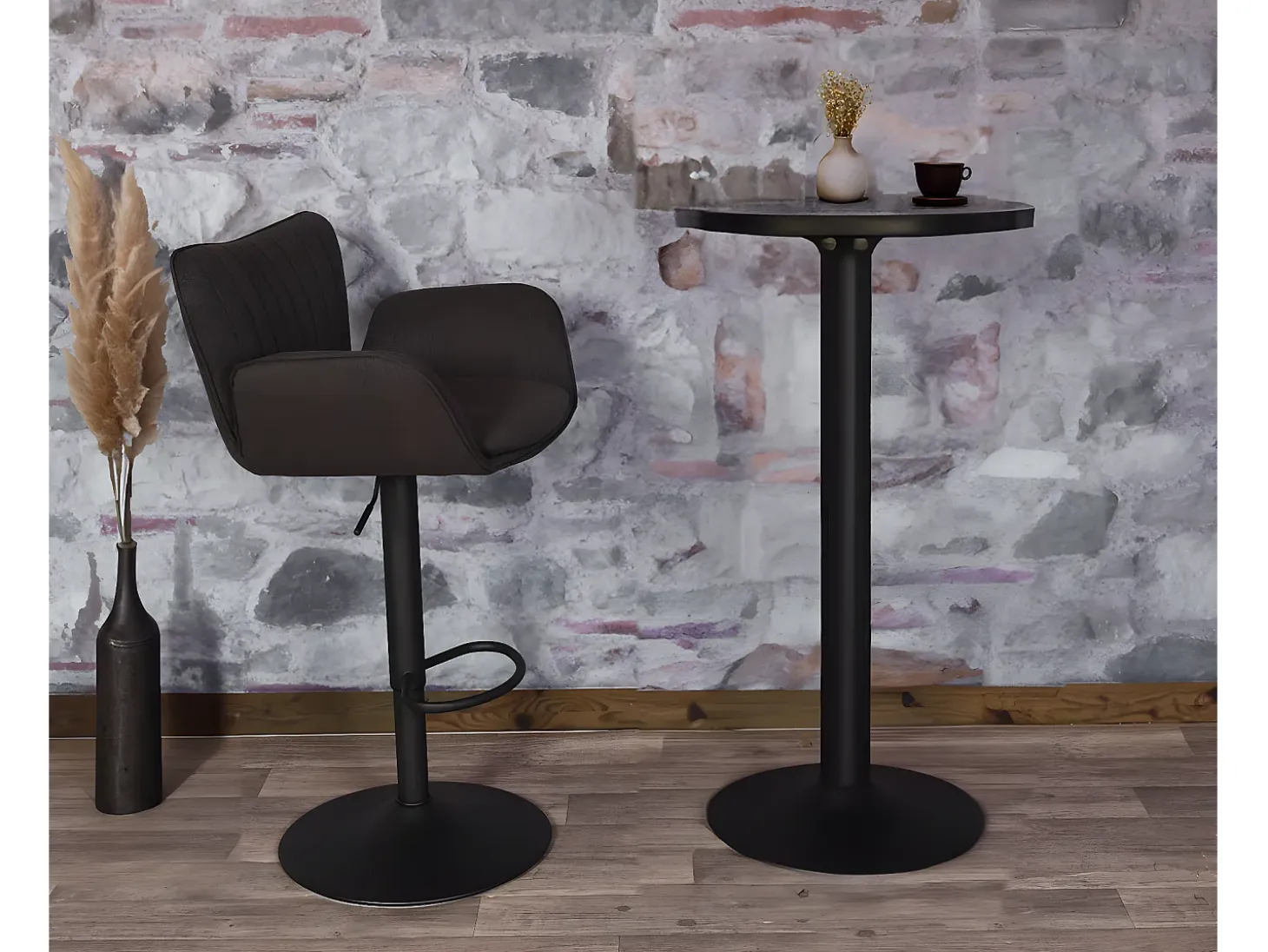 Taburete de bar MCW-M67, gris oscuro base negro