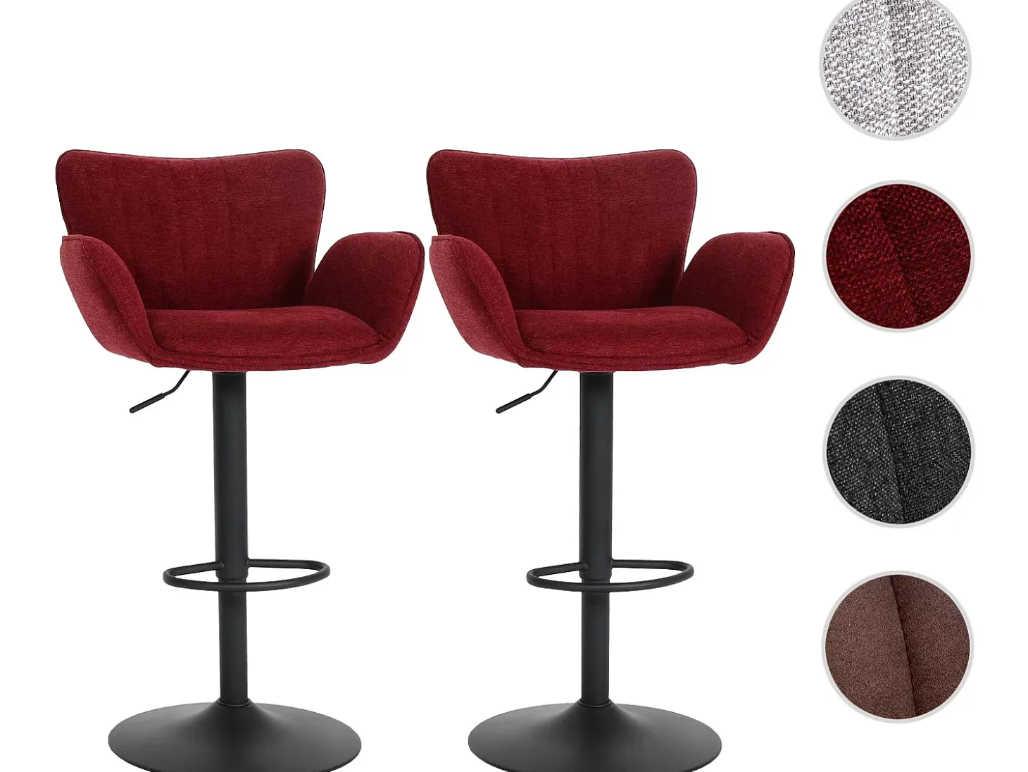 Taburete de bar MCW-M67 (juego de 2), burdeos pie negro