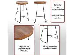 Taburete de bar MCW-N25, marrón