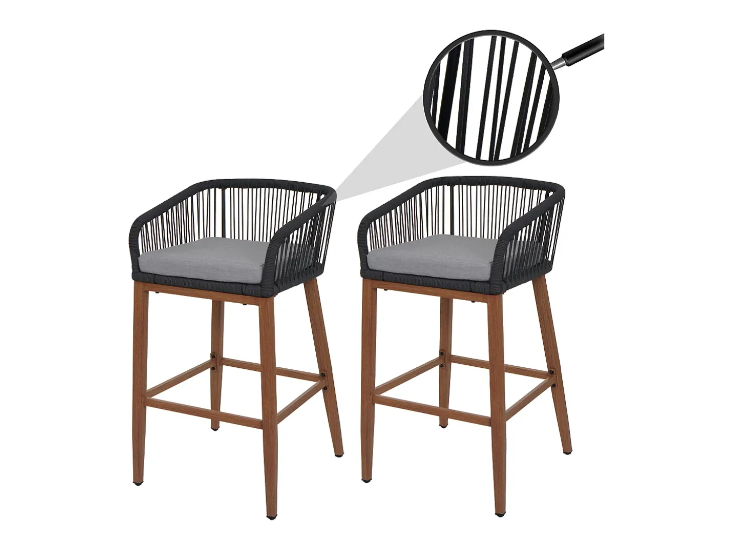 Taburete de bar MCW-O22 (juego de 2), antracita, cojín gris claro