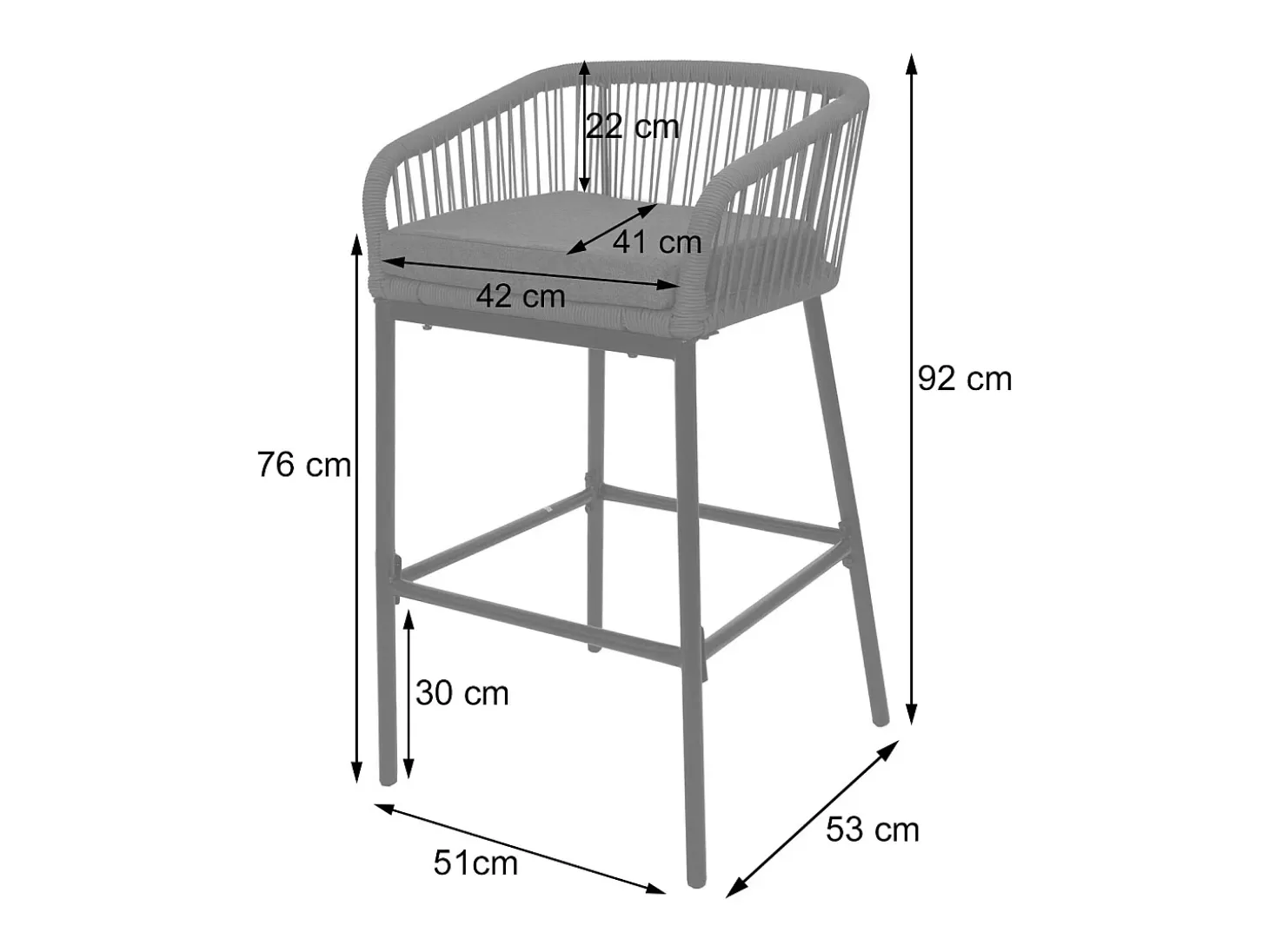 Taburete de bar MCW-O22 (juego de 2), antracita, cojín gris oscuro