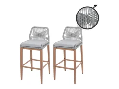 Taburete de bar MCW-O21 (set de 2), gris claro, cojín gris claro
