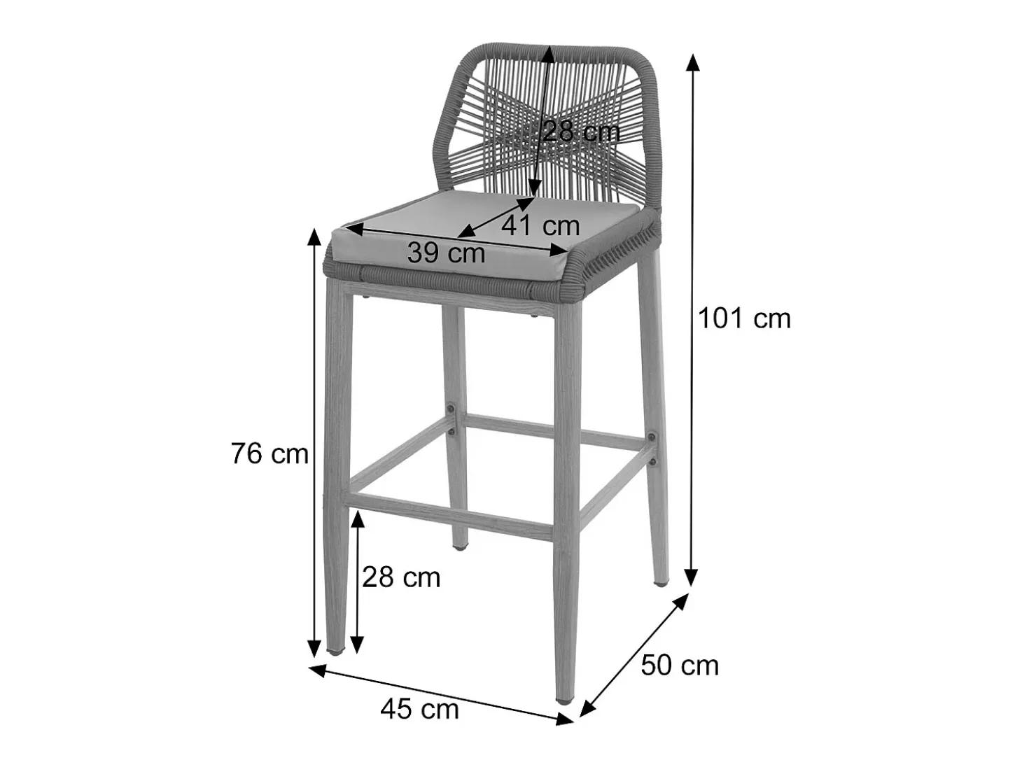 Taburete de bar MCW-O21 (set de 2), gris claro, cojín gris claro