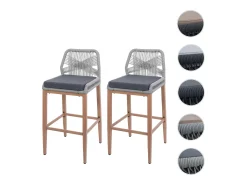 Taburete de bar MCW-O21 (set de 2), gris claro, cojín gris oscuro