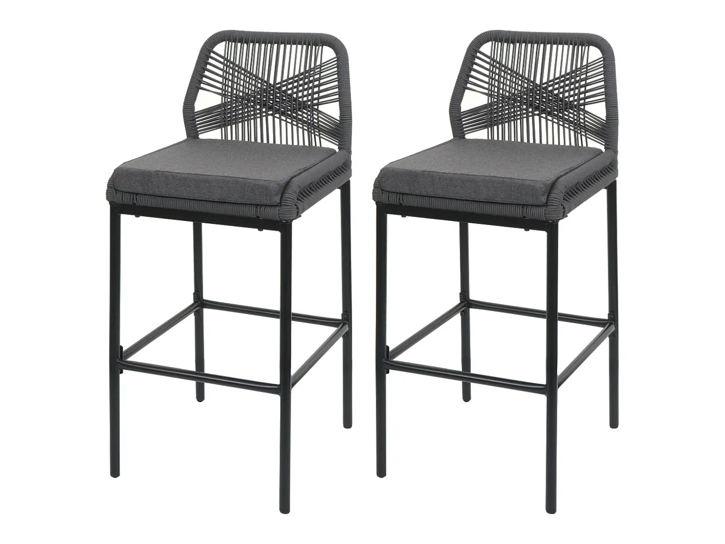 Taburete de bar MCW-O21 (set de 2), antracita, cojín gris oscuro
