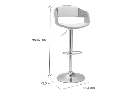Taburete de bar moderno regulable blanco y madera clara EUSTACHE