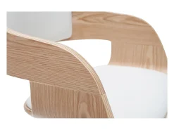 Taburete de bar moderno regulable blanco y madera clara EUSTACHE