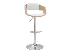 Taburete de bar moderno regulable blanco y madera clara EUSTACHE