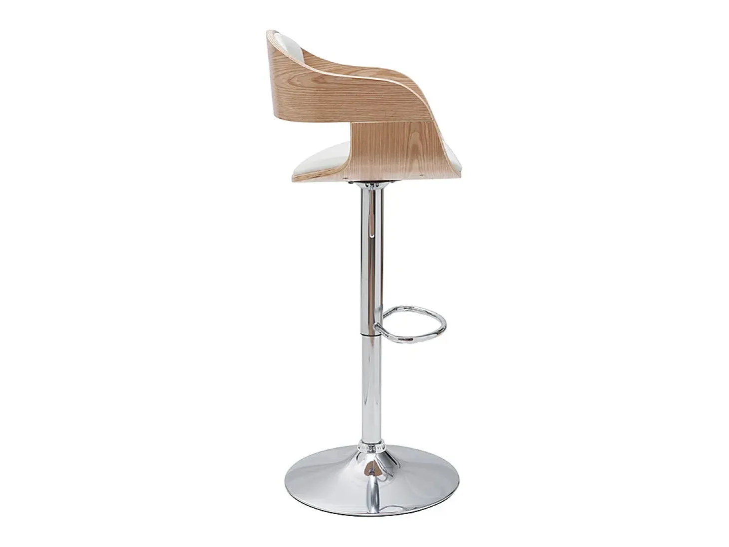 Taburete de bar moderno regulable blanco y madera clara EUSTACHE
