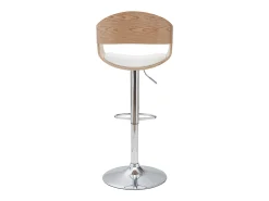 Taburete de bar moderno regulable blanco y madera clara EUSTACHE