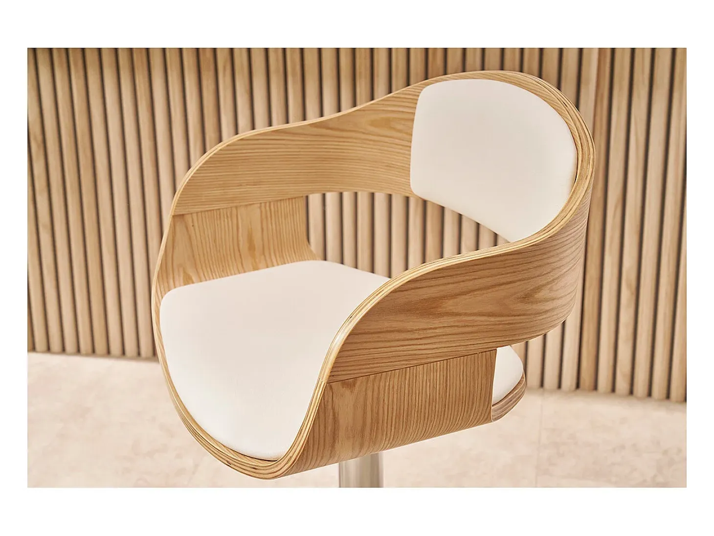 Taburete de bar moderno regulable blanco y madera clara EUSTACHE
