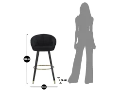 Taburete de bar para cocina en terciopelo con patas de madera negras y doradas h80cm Prague - Negro