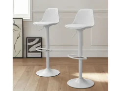 Taburete de bar regulable con imitación cuero, set de 2 blanco