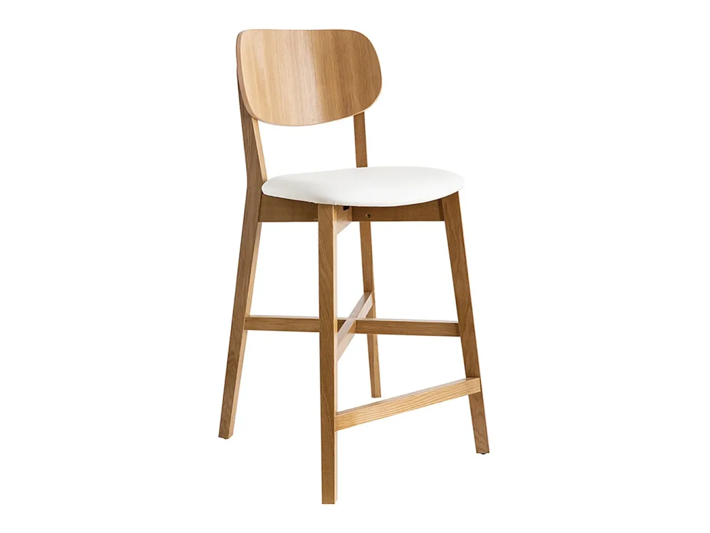 Taburete de bar roble y asiento blanco A65 cm LUCIA