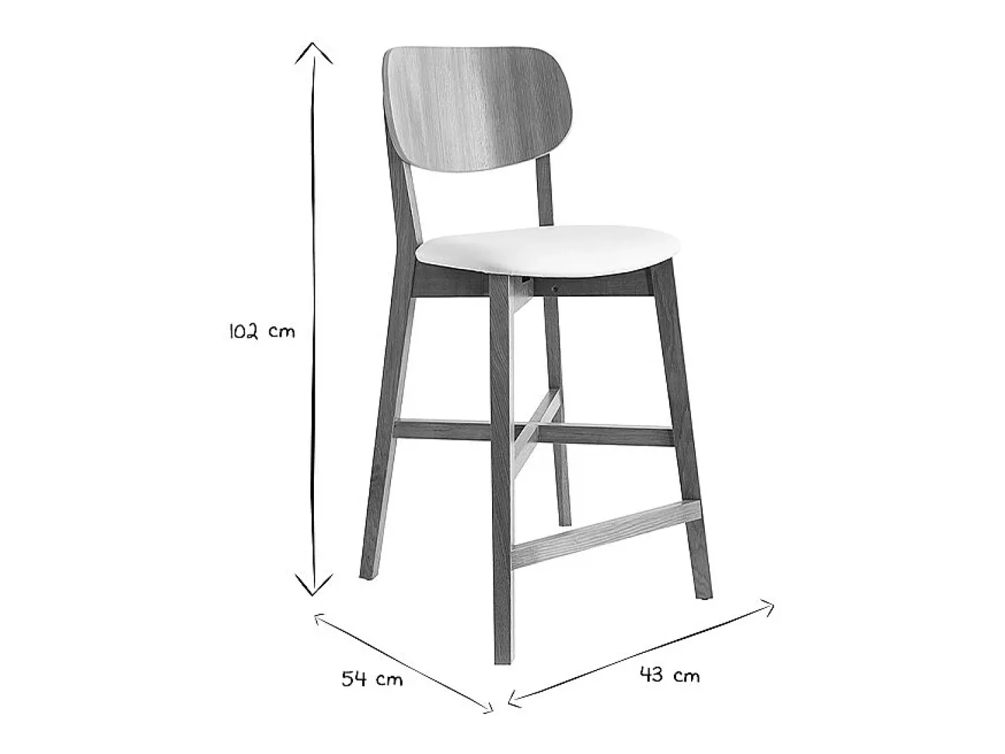 Taburete de bar roble y asiento blanco A65 cm LUCIA
