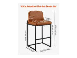 Taburete de Bar SucceBuy, Lote de 4, Silla de Bar en Piel de PU Cómoda, 68 cm de Alto, Asiento de Cocina con Respaldo Y Pies en Metal, Marrón