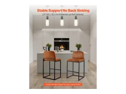 Taburete de Bar SucceBuy, Lote de 4, Silla de Bar en Piel de PU Cómoda, 68 cm de Alto, Asiento de Cocina con Respaldo Y Pies en Metal, Marrón