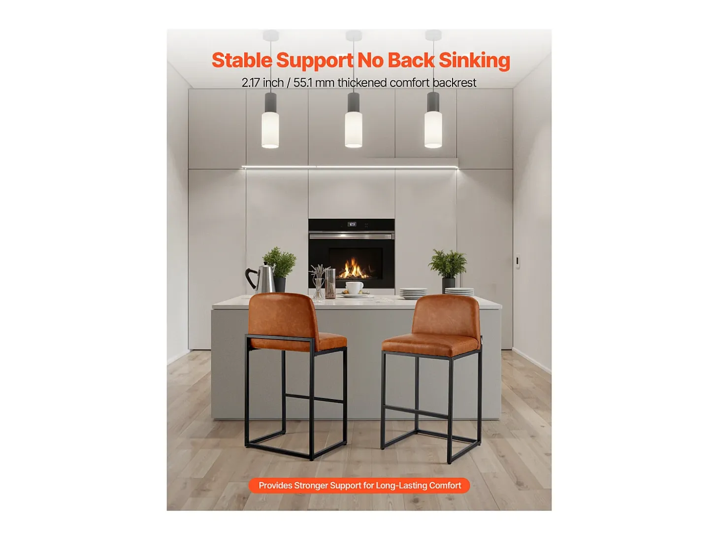 Taburete de Bar SucceBuy, Lote de 4, Silla de Bar en Piel de PU Cómoda, 68 cm de Alto, Asiento de Cocina con Respaldo Y Pies en Metal, Marrón