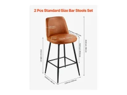 Taburete de Bar SucceBuy, Lote de 2, Silla de Bar Moderna en Piel de PU, Asiento de Cocina Giratorio, 68.6 cm de Alto, con Respaldo Y Pies en Metal, Marrón