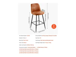 Taburete de Bar SucceBuy, Lote de 2, Silla de Bar Moderna en Piel de PU, Asiento de Cocina Giratorio, 68.6 cm de Alto, con Respaldo Y Pies en Metal, Marrón