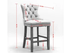 Taburete de bar tapizado en terciopelo, diseño contemporáneo, con patas de madera y ribete de tachuelas, color beige (60 x 50 x 66 cm)