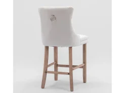 Taburete de bar tapizado en terciopelo, diseño contemporáneo, con patas de madera y ribete de tachuelas, color beige (60 x 50 x 66 cm)