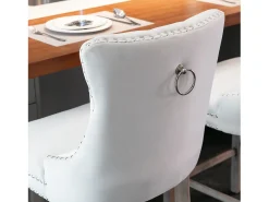 Taburete de bar tapizado en terciopelo, diseño contemporáneo, con patas de madera y ribete de tachuelas, color beige (60 x 50 x 66 cm)