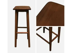 Taburete de bar vintage de madera de caucho, set de 2 nogal