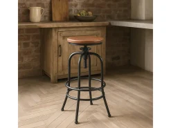 Taburete de bar vintage industrial ajustable con reposapiés Klom