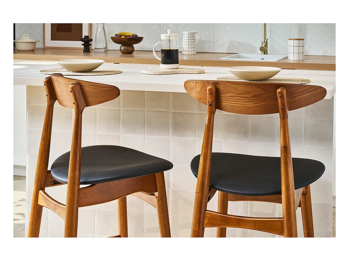 Taburete de bar vintage nogal y PU negro 65cm lote de 2 WALFORD