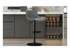 Taburete de bar ZENA – Estilo vintage – PU gris – Asiento cómodo y diseño