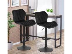Taburete de barra de cocina ajustable moderno en tela de terciopelo Jersey. - Negro