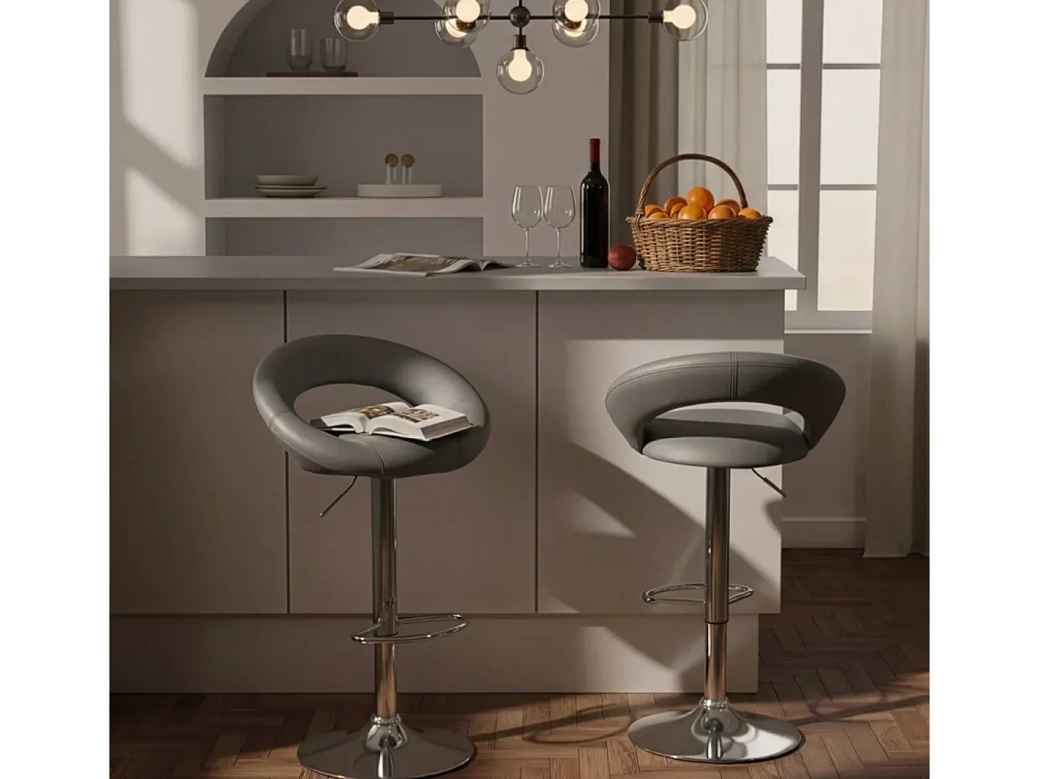 Taburete de cocina alto, giratorio y regulable con Reposapiés Chicago - Gris
