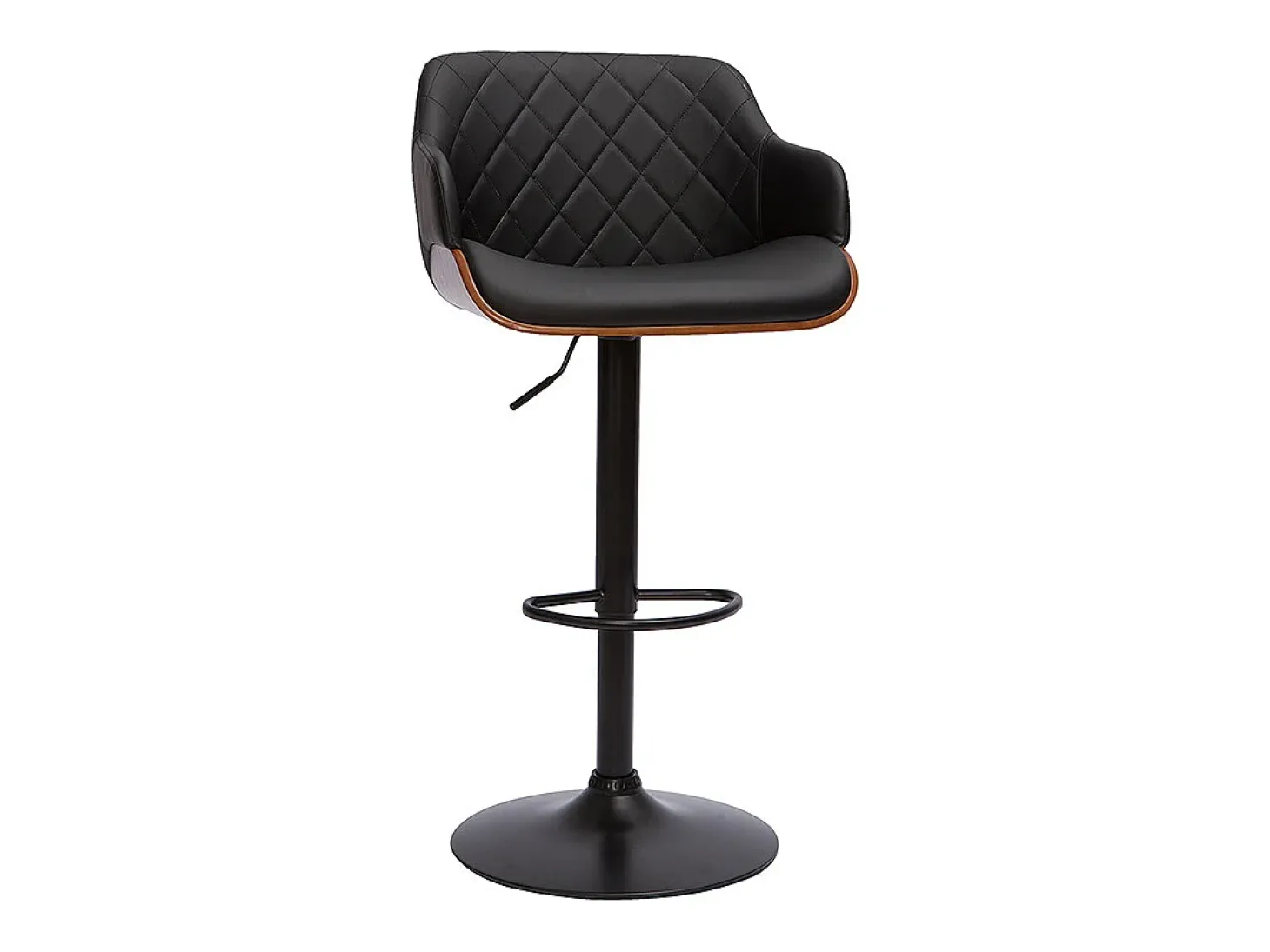 Taburete de cocina de diseño regulable negro con madera oscura LUCIEN