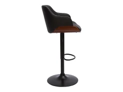 Taburete de cocina de diseño regulable negro con madera oscura LUCIEN