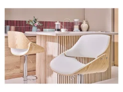 Taburete de cocina de diseño regulable blanco con tonos de madera clara CLASH
