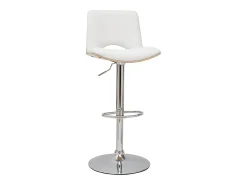 Taburete de cocina de diseño ajustable blanco con tonos de madera blanca PANACH