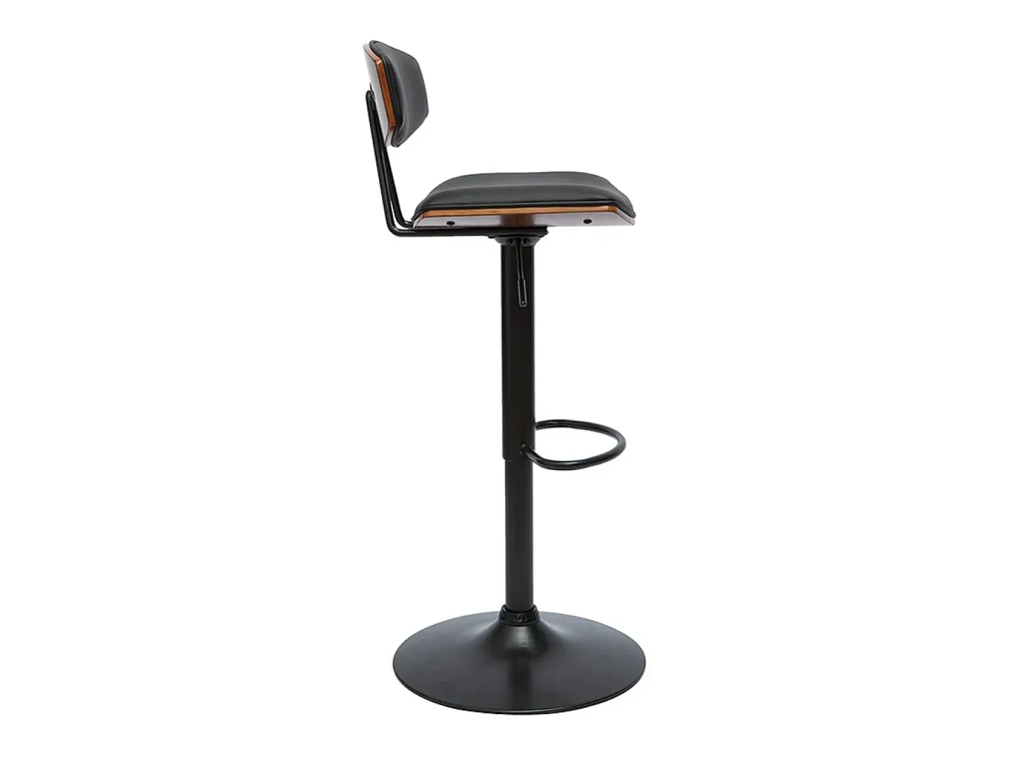 Taburete de cocina de diseño regulable negro con madera oscura VASCO