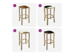 Taburete de cocina de piel de cabra y madera de teca maciza