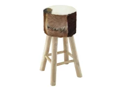 Taburete de cocina de piel de cabra y madera de teca maciza