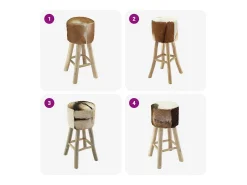 Taburete de cocina de piel de cabra y madera de teca maciza