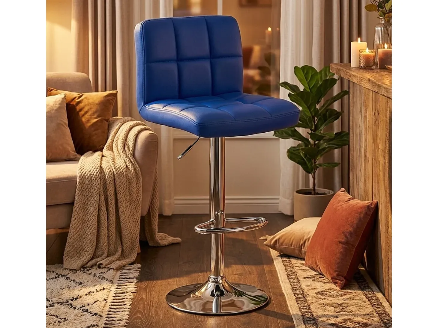 Taburete de cocina y bar alto giratorio ajustable con respaldo Atlanta - Azul Marino